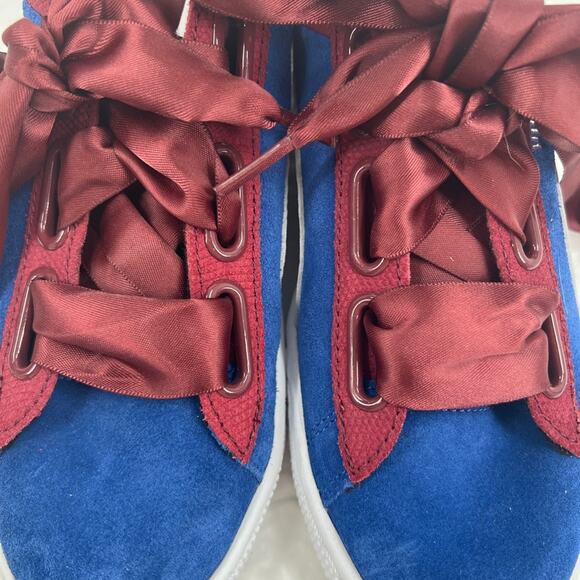 PUMA NEW Suede Heart Satin Lapis Blue, Urban Red sneakers with x wide ribbon - Picture 6 of 9